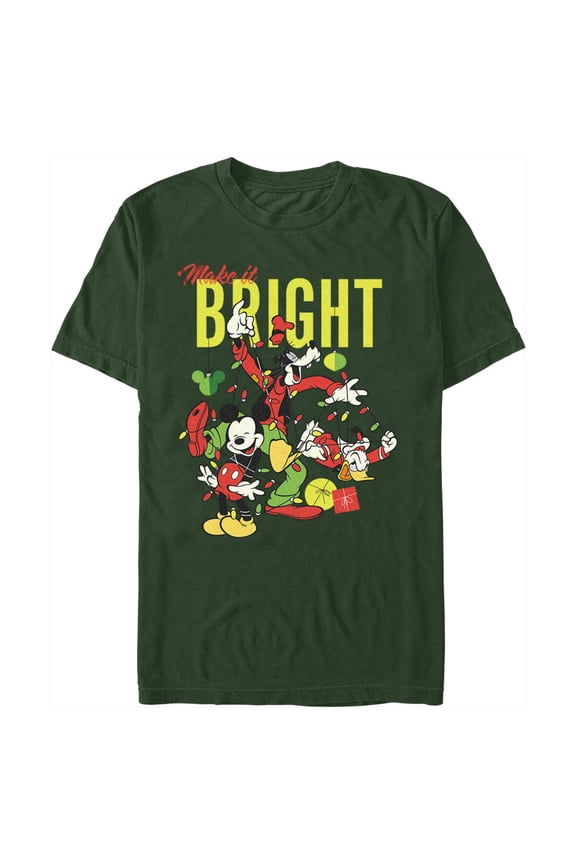 Men's Mickey & Friends Christmas Make It Bright Friends  Graphic Tee Dark Green Large