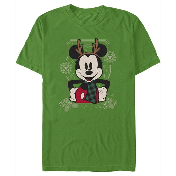 Men's Mickey & Friends Christmas Reindeer Mickey  Graphic Tee Kelly Green Large
