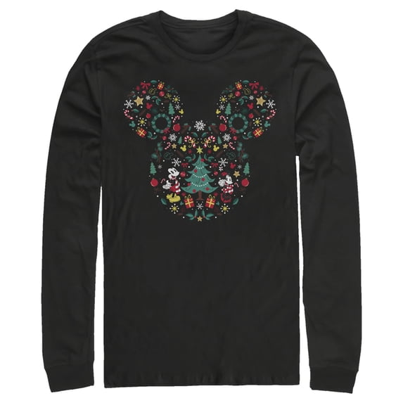 Men's Mickey & Friends Christmas Silhouette Long Sleeve Shirt Black Large