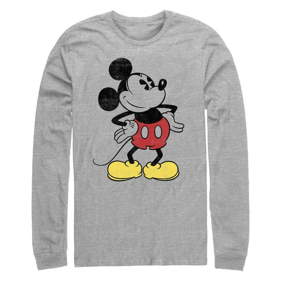 Men's Mickey & Friends Classic Mickey Distressed  Long Sleeve Shirt Athletic Heather X Large
