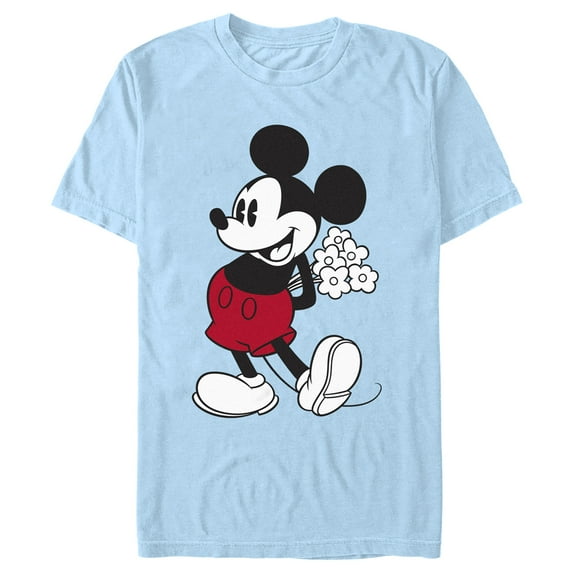 Men's Mickey & Friends Classic Mouse Flowers Graphic Tee Light Blue X Large