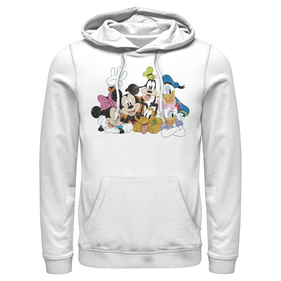 Men's Mickey & Friends Club House Group Shot Pull Over Hoodie White 3X Large