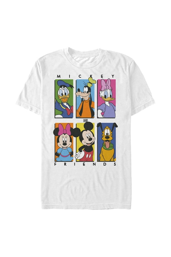Men's Mickey & Friends Colorful Character Panels Graphic Tee White Medium