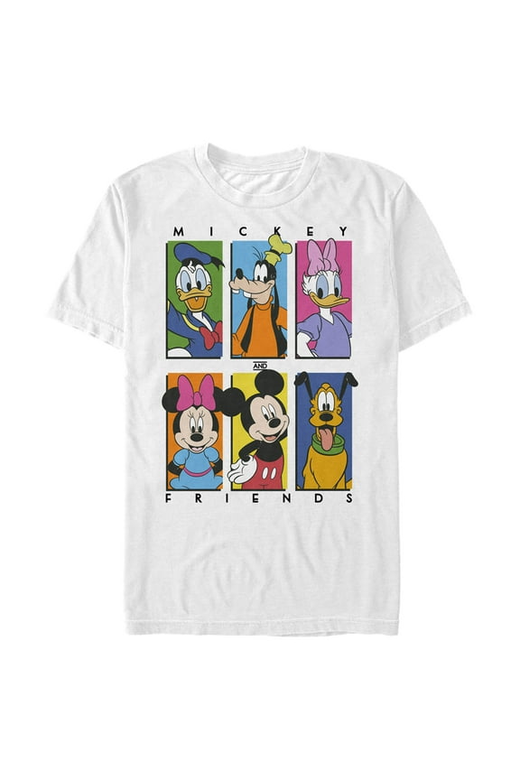 Men's Mickey & Friends Colorful Character Panels Graphic Tee White Small