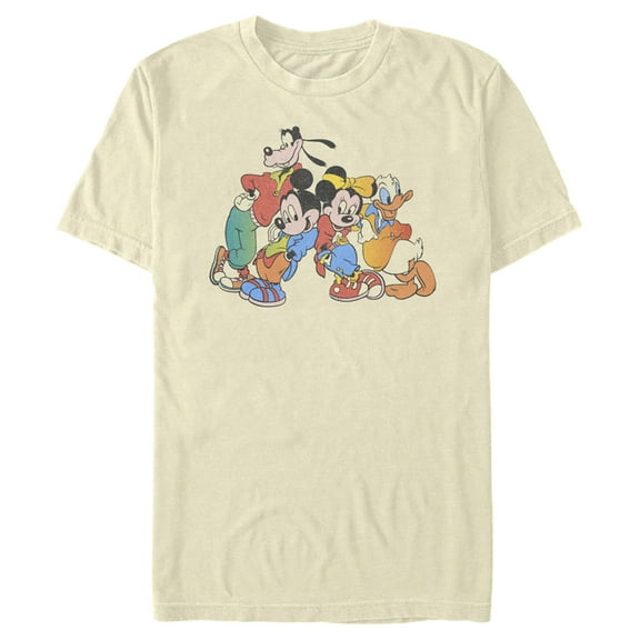 Men's Mickey & Friends Colorful Group Shot Distressed  Graphic Tee Cream Medium