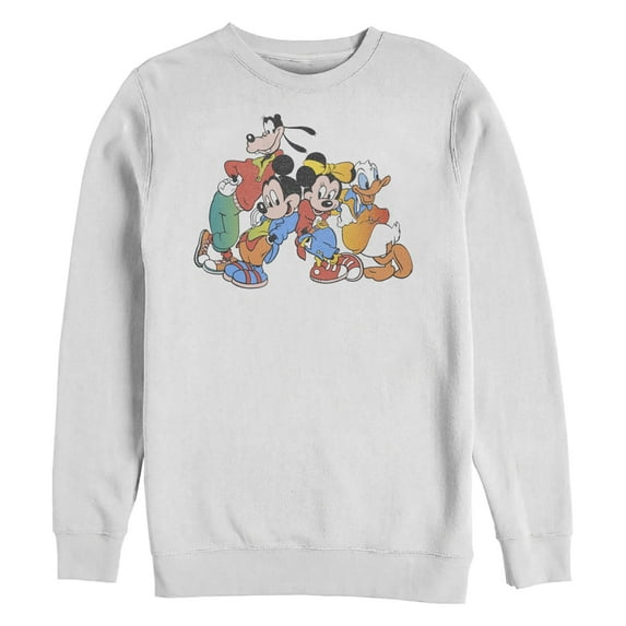 Men's Mickey & Friends Colorful Group Shot Distressed Sweatshirt White Large