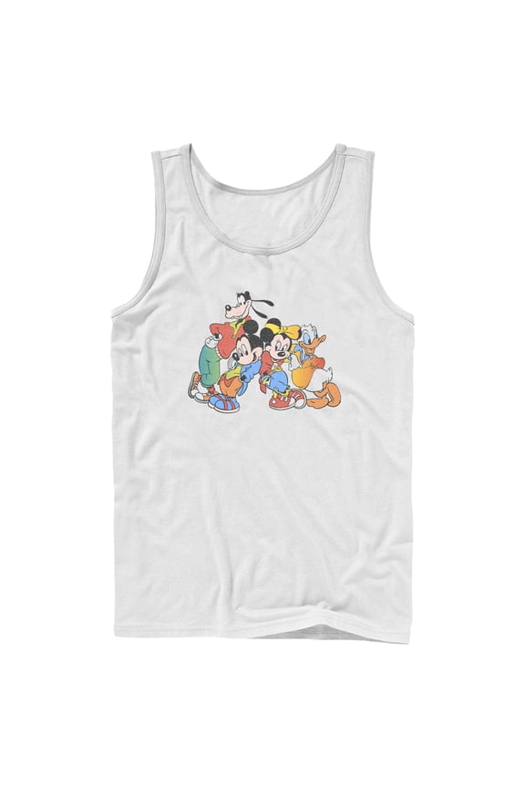 Men's Mickey & Friends Colorful Group Shot Distressed Tank Top White Large