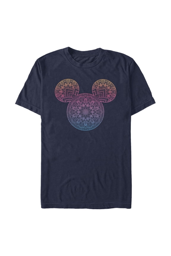 Men's Mickey & Friends Colorful Mandala Mickey Mouse Logo Graphic Tee Navy Blue Small