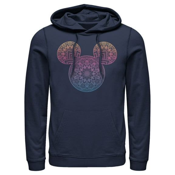 Men's Mickey & Friends Colorful Mandala Mickey Mouse Logo  Pull Over Hoodie Navy Blue 2X Large