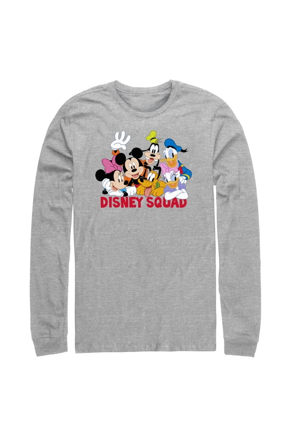 Men's Mickey & Friends Disney Squad Group Shot Long Sleeve Shirt Athletic Heather Small