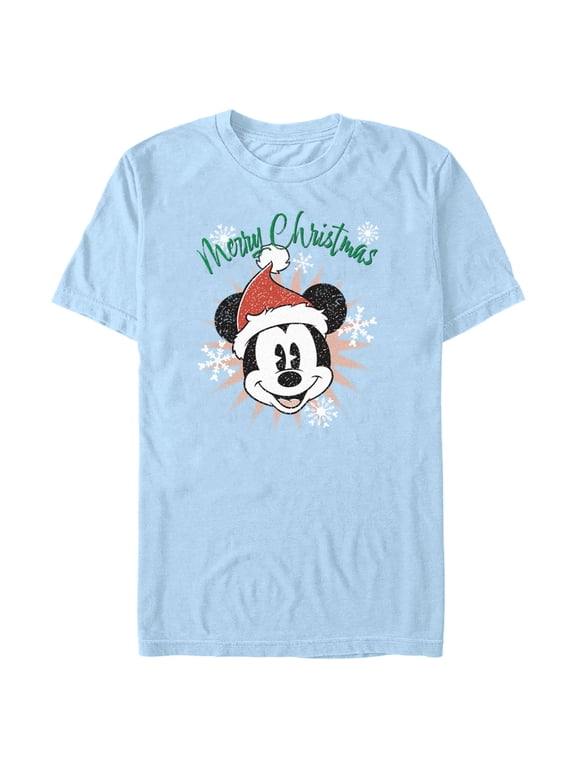 Men's Mickey & Friends Distressed Christmas Mickey Graphic Tee Light Blue Large