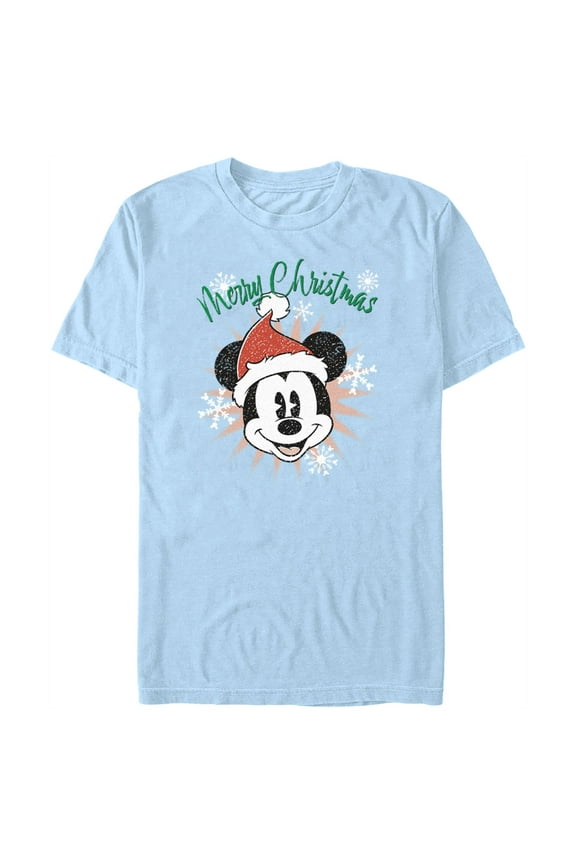 Men's Mickey & Friends Distressed Christmas Mickey Graphic Tee Light Blue Medium