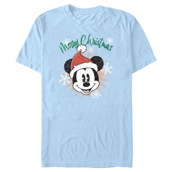Men's Mickey & Friends Distressed Christmas Mickey Graphic Tee Light Blue Small
