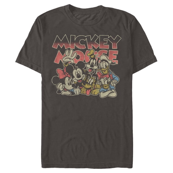 Men's Mickey & Friends Distressed Group Portrait Graphic Tee Charcoal Medium