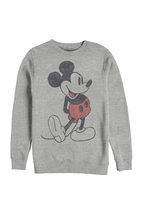 Men's Mickey & Friends Distressed Mickey Mouse Pose  Sweatshirt Athletic Heather X Large