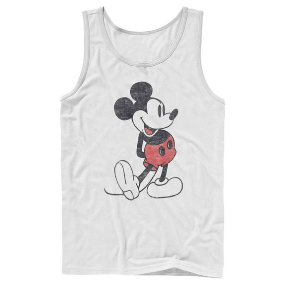 Men's Mickey & Friends Distressed Mickey Mouse Pose Tank Top White Large