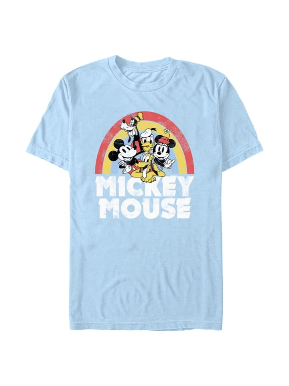 Men's Mickey & Friends Distressed Rainbow Friends Graphic Tee Light Blue 2X Large