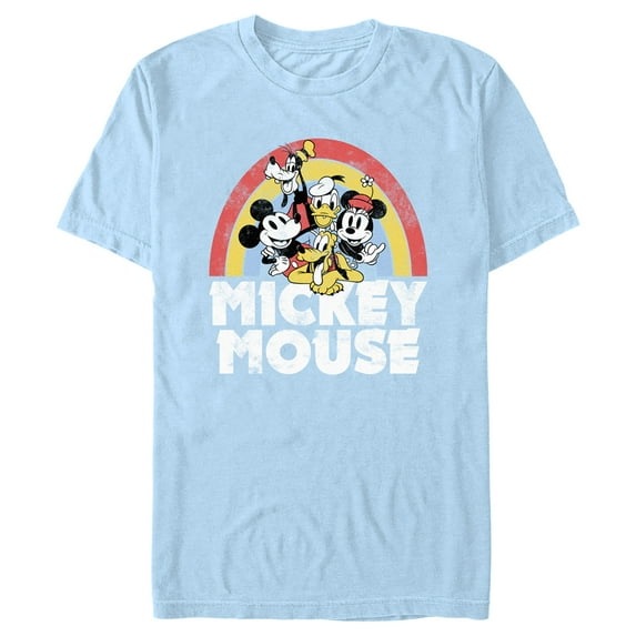 Men's Mickey & Friends Distressed Rainbow Friends Graphic Tee Light Blue Medium