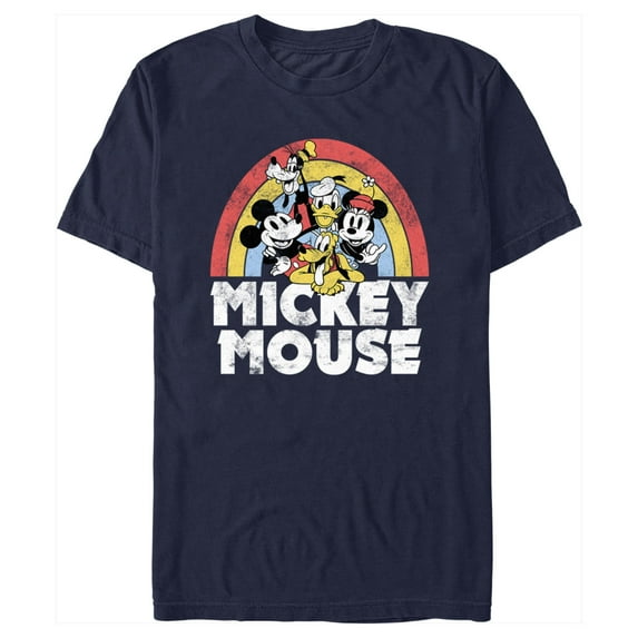 Men's Mickey & Friends Distressed Rainbow Friends Graphic Tee Navy Blue Medium