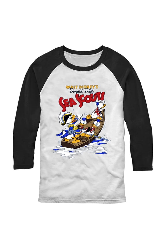 Men's Mickey & Friends Donald Duck Sea Scouts Baseball Graphic Tee White/Black X Large