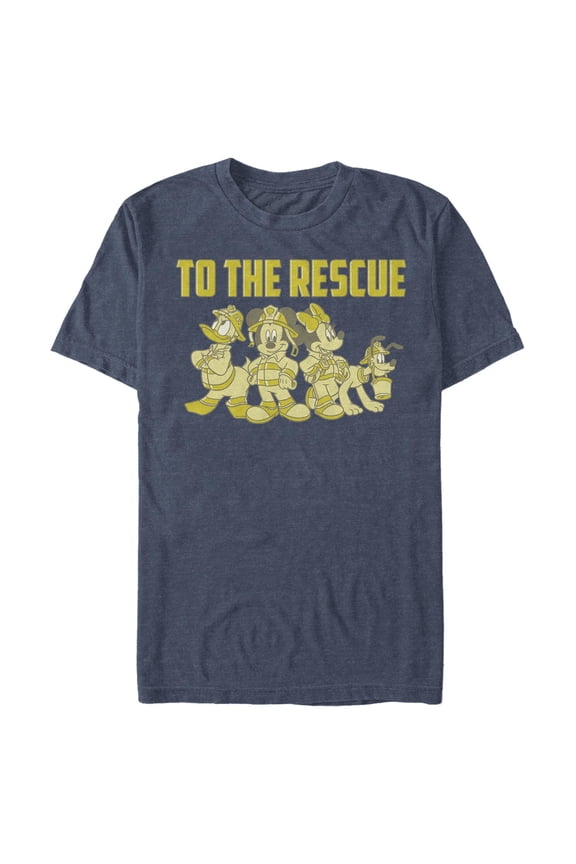 Men's Mickey & Friends Firefighters to the Rescue Graphic Tee Navy Blue Heather Medium