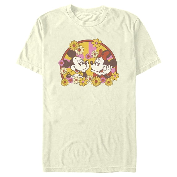 Men's Mickey & Friends Floral Couple Graphic Tee Beige 2X Large