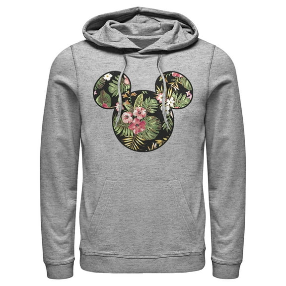 Men's Mickey & Friends Floral Face  Pull Over Hoodie Athletic Heather Medium