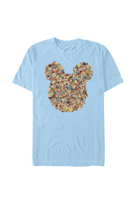 Men's Mickey & Friends Floral Filled Mickey Face Silhouette Graphic Tee Light Blue Small