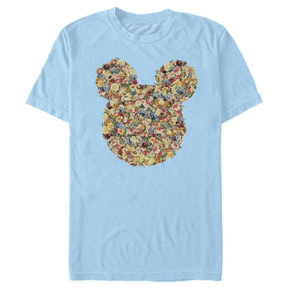 Men's Mickey & Friends Floral Filled Mickey Face Silhouette  Graphic Tee Light Blue X Large