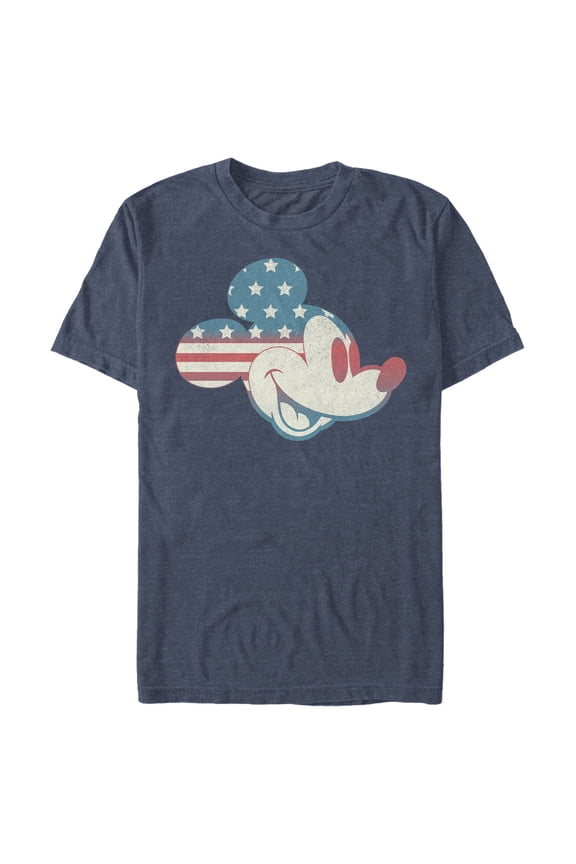 Men's Mickey & Friends Fourth of July Mickey Mouse Face Graphic Tee Navy Blue Heather Medium