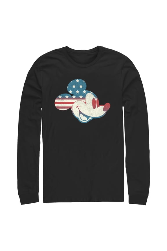 Men's Mickey & Friends Fourth of July Mickey Mouse Face Long Sleeve Shirt Black Medium