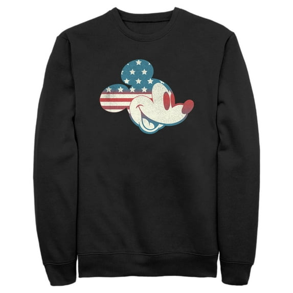 Men's Mickey & Friends Fourth of July Mickey Mouse Face Sweatshirt Black 2X Large