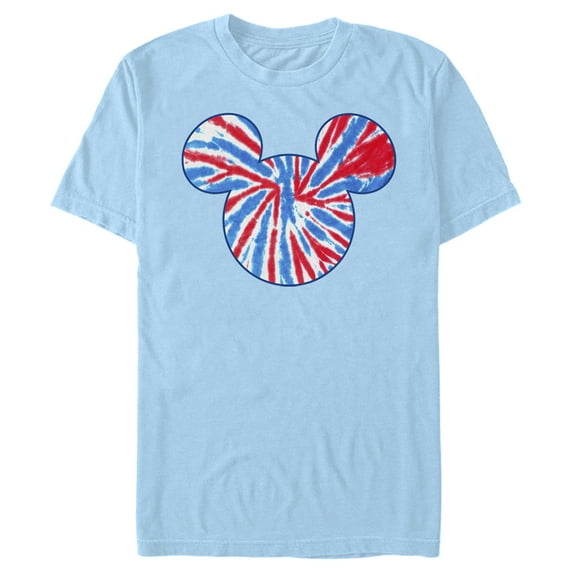 Men's Mickey & Friends Fourth of July Tie-Dye Mickey Logo Graphic Tee Light Blue 2X Large