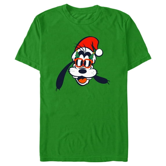 Men's Mickey & Friends Goofy Christmas Glasses Graphic Tee Kelly Green Small