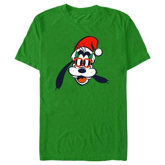 Men's Mickey & Friends Goofy Christmas Glasses Graphic Tee Kelly Green X Large