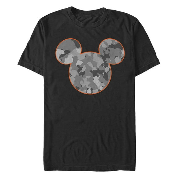 Men's Mickey & Friends Gray Camo Mickey Mouse Logo  Graphic Tee Black X Large