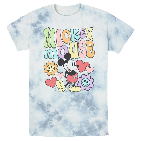 Men's Mickey & Friends Groovy Hearts and Smilies Logo  Graphic Tee White/Blue X Large