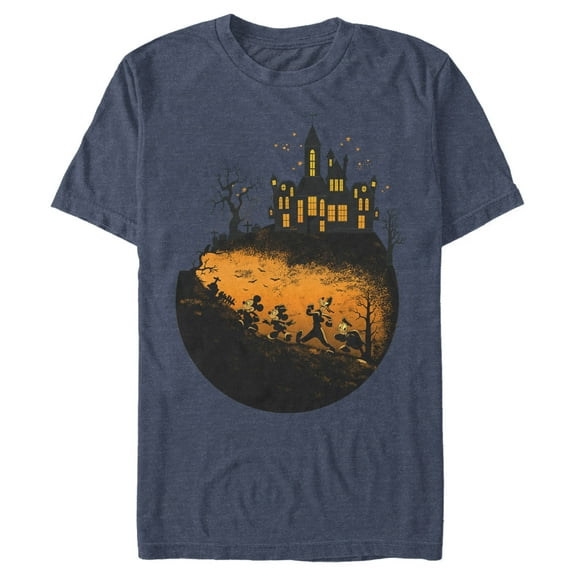 Men's Mickey & Friends Halloween Haunted Mansion Graphic Tee Navy Blue Heather Large
