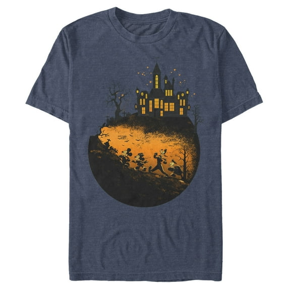 Men's Mickey & Friends Halloween Haunted Mansion Graphic Tee Navy Blue Heather Large