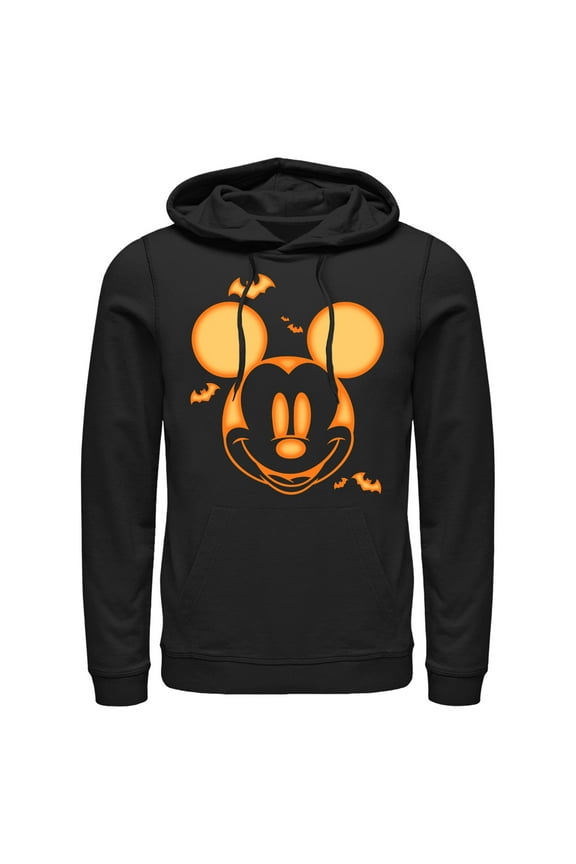 Men's Mickey & Friends Halloween Pumpkin Face Pull Over Hoodie Black Small