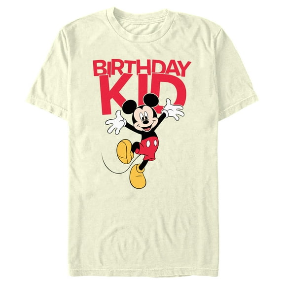 Men's Mickey & Friends Happy Birthday Kid  Graphic Tee Beige Small