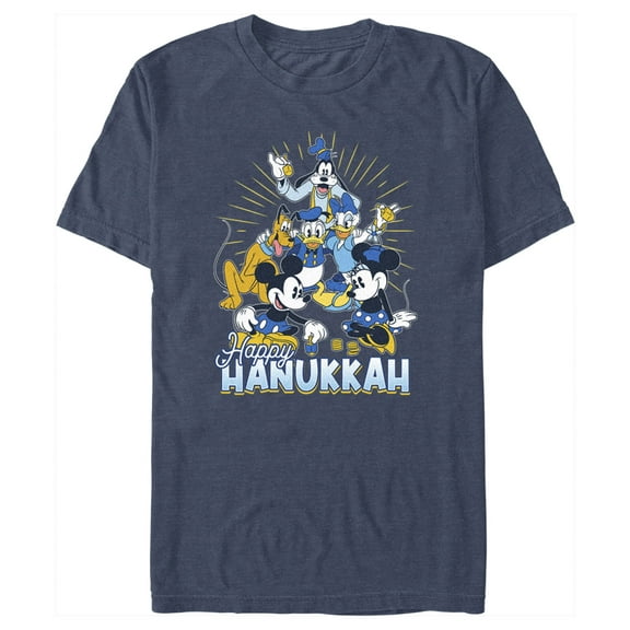 Men's Mickey & Friends Happy Hanukkah Graphic Tee Navy Blue Heather 2X Large