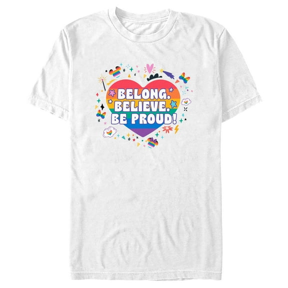 Men's Mickey & Friends LGBTQIA+ Pride Belong Believe Be Proud  Graphic Tee White 3X Large
