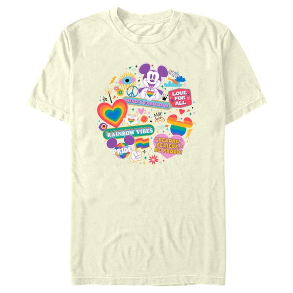 Men's Mickey & Friends LGBTQIA+ Pride Doodles Graphic Tee Beige Large
