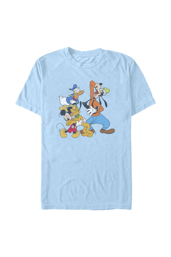 Men's Mickey & Friends Laughing Crew Graphic Tee Light Blue 2X Large