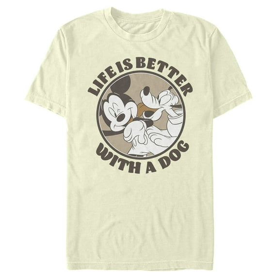 Men's Mickey & Friends Life is Better with a Dog Graphic Tee Beige Medium