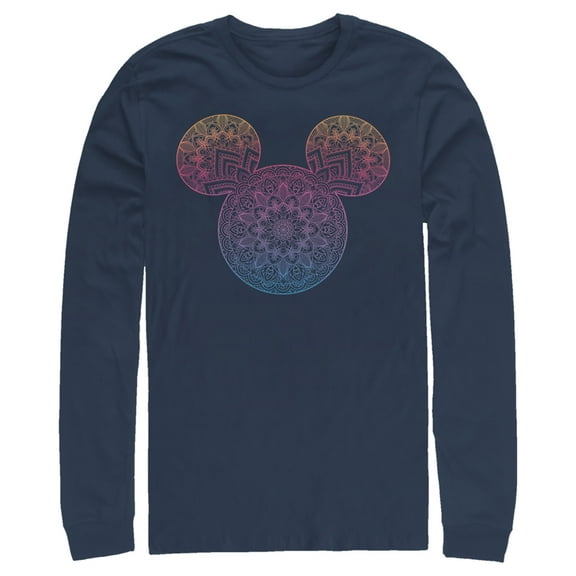 Men's Mickey & Friends Mandala Logo Long Sleeve Shirt Navy Blue 2X Large