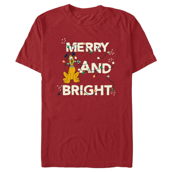 Men's Mickey & Friends Merry and Bright Pluto  Graphic Tee Cardinal 3X Large