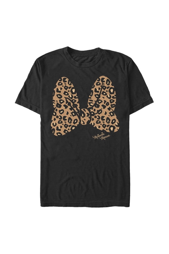 Men's Mickey & Friends Mickey & Minnie Mouse Cheetah Print Bow Signature Graphic Tee Black Large