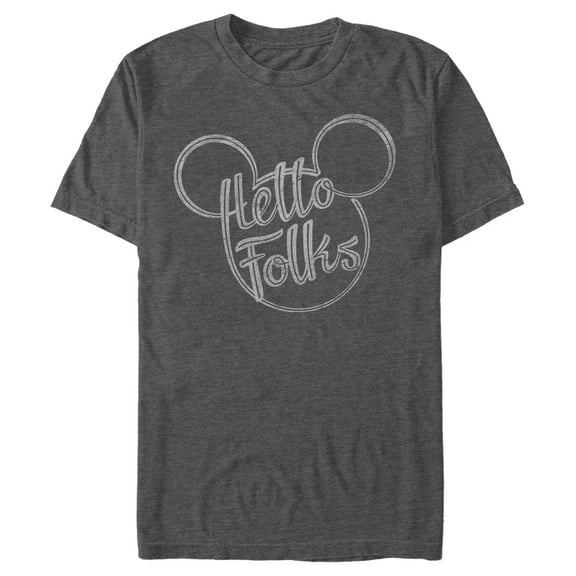 Men's Mickey & Friends Mickey Mouse Ears Hello Folks  Graphic Tee Charcoal Heather 3X Large